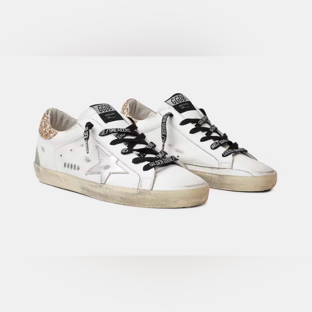Golden Goose Women's white leather Super-Star with glittery heel tab Size 41